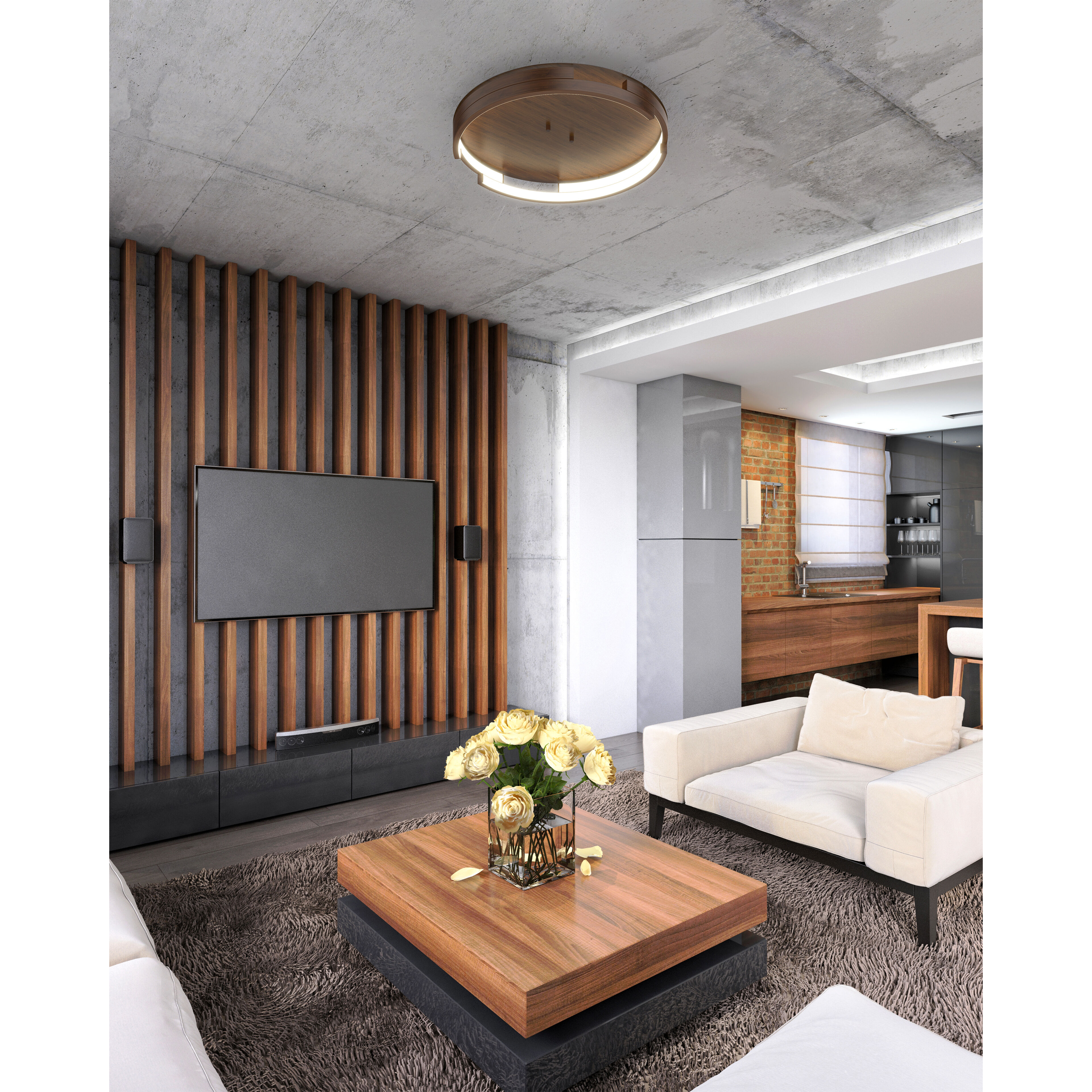 Anello Minor LED 19 inch Walnut Flush Mount Ceiling Light